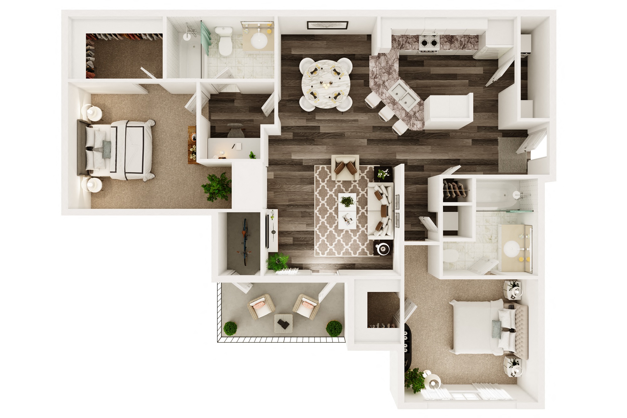 Floor plan for 2 beds, 2 baths, 1140 sqft